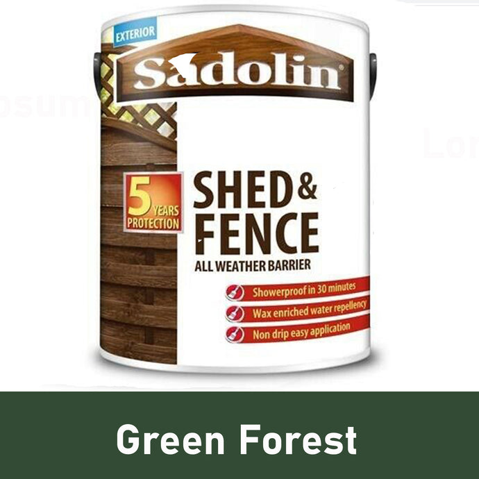 Sadolin Shed and Fence All Weather Barrier Woodstain Paint 5L / GREEN FOREST